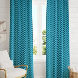 B' Decorlish Blue Set of 2 Geometric Room Darkening Long Door Curtain-image-80