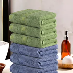 Kuber Industries Green & Blue 6 Pieces Self Design Cotton 225 GSM Face Towels-50