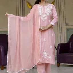 Navlik Women Floral Embroidered Kurta with Trousers & Dupatta-picture-19