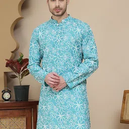 Jompers Men Floral Printed Chikankari Floral Kurta-picture-20