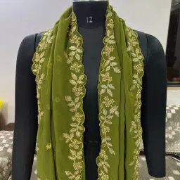 Georgette Embroidered Light Green Women Dupatta-picture-16