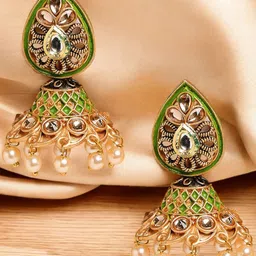 Anouk Gold-Plated Stones Studded and Beaded Meenakari Floral Shaped Jhumkas-48