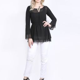 DELIS Tie-Up Neck Bell Sleeve Monochrome Georgette Top-image-44
