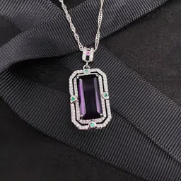 Designs & You Silver-Plated Cubic Zirconia Studded Square Shaped Pendants With Chain-5