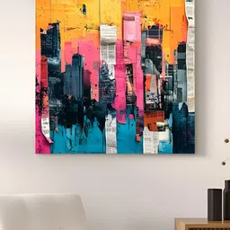 Art Street Yellow & Pink Streched City Views Abstract Canvas Wall Art-32
