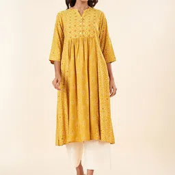 RANGMANCH BY PANTALOONS Bandhani Printed Mandarin Collar Anarkali Kurta-image-56
