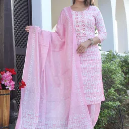 WILL BOTTOM Women Floral Printed Cotton Kurta with Salwar & Dupatta-picture-48