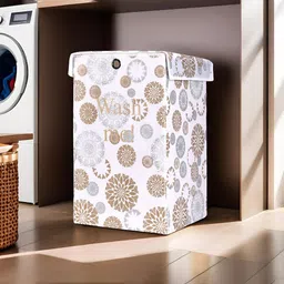 Kuber Industries White & Brown 4 Pieces Printed Foldable Laundry Bags 75L-6