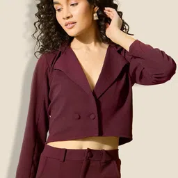 QIOA Women Cropped Double Breasted Blazer-picture-53