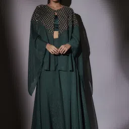 AJIESH OBEROI Embellished Top, Skirt & Cape Jacket Co-Ord Set-image-9