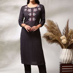 Anouk Charcoal Floral Embroidered Straight Kurta With Trouser-picture-22