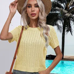 StyleCast Yellow Casual Round Neck Top-image-65