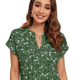 SHOPONBIT Women Floral Printed Mandarin Collar Top-image-90