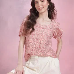 DressBerry Animal Printed Puff Sleeves Regular Top-image-27