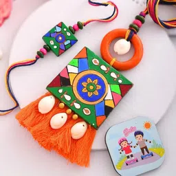 CraftVatika Set of 2 Rakhi Ecofriendly Terracotta Handmade Designer Rakhi Gift Set-31