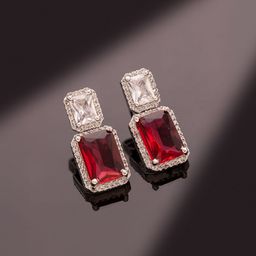 Voylla Sparkling Elegance Bella Rubina American Diamond Contemporary Drop Earrings-image-99