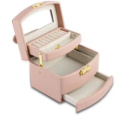 AARVI DECOR STUDIO Pink Synthetic Leather Jewellery Organiser-picture-4