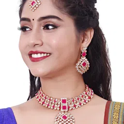 VATSALYA creation Alloy Ruby Red Jewellery Set image 1