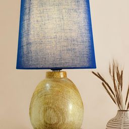 Decorcity Blue & Brown Textured Wooden Cylindrical Shaped Table Lamp-image-95