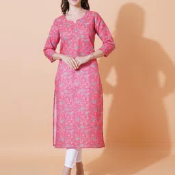 FebQ Floral Printed Notch Neck Pure Cotton Kurta-picture-57