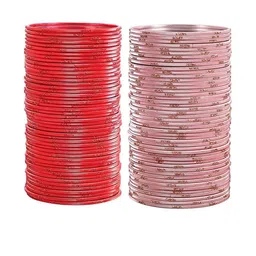Guddan Set of 96 Red & Peach Metal Bangles-image-47