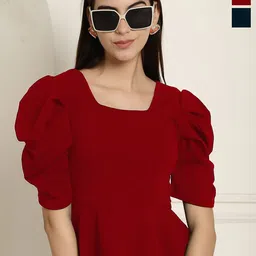 Metronaut Women Pack Of 2 Puff Sleeve Peplum Top-picture-1