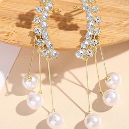 Krelin Gold-Plated American Diamond Studded & Pearls Beaded Tasselled Korean Drop Earrings-image-25