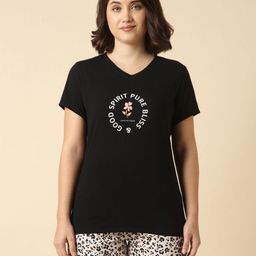 Van Heusen Women Typography Printed V-Neck Cotton Relaxed Fit T-shirt-picture-24