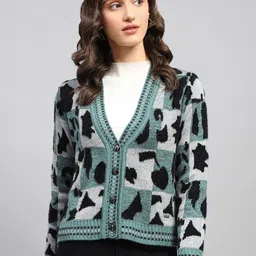 Monte Carlo Women Printed Woollen Longline Cardigan-5