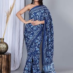 Craft Musium Floral Pure Cotton Bagru Saree-image-61