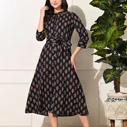 DECKEDUP Ethnic Motifs Print A-Line Midi Dress-24