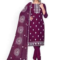 HERE&NOW Floral Embroidered Thread Work Organza Unstitched Dress Material-image-100
