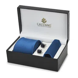 Cazzano Men Checked Slim Tie, Cufflink & Pocket Square Accessory Gift Set-image-2