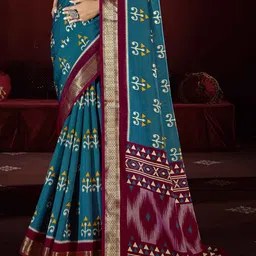 SANSKAR Ajrak Block Zari Silk Blend Kanjeevaram Saree image 2
