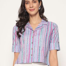 PIDAVLIYA'S Print Cotton Shirt Style Top-image-16