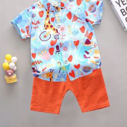 DANGAR Unisex Kids Printed Shirt with Shorts-image-4
