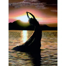 Inephos Black & Pink Beautiful Lady In Sea Canvas Wall Art-27