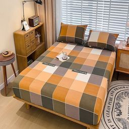 JC HOME Beige & Brown Geometric 220 TC Queen Bedsheet with 2 Pillow Covers-image-82