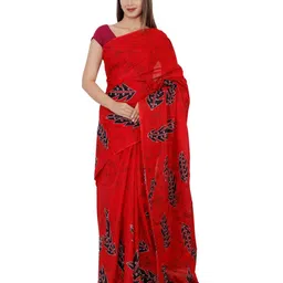Pinkcity Trade World Floral Pure Cotton Block Print Saree-image-79