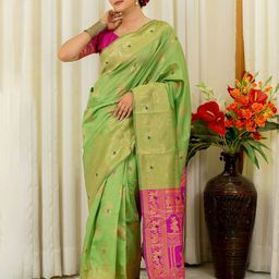 Subham Woven Design Zari Silk Blend Banarasi Saree-image-50