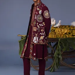 KALPRAAG Men Floral Embroidered Regular Sequinned Kurta with Trousers & With Dupatta image 5