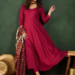 Sangria Round Neck Anarkali Kurta With Trousers & Dupatta-picture-2
