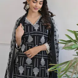 Anouk Ethnic Motifs Printed Pure Cotton Kurta With Trousers & Dupatta-5
