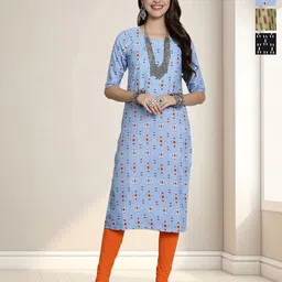 HERE&NOW Selection Of 3 Geometric Printed Round Neck Straight Kurta-image-90