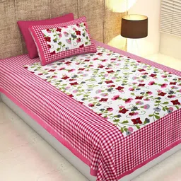 POORAK Pink & White Jaipuri Print 104 TC Single Cotton Bedsheet Set 2.74 m x 2.74 m-image-90
