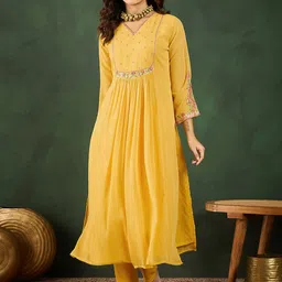 Sangria V Neck Embroidered Kurta Sets-image-44