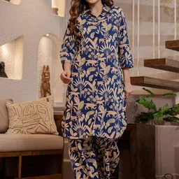 FEATHERS CLOSET Printed Cotton Long Shirt with Patiyala Co-Odrs-image-5