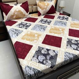 Pure Decor Maroon & Grey 260 TC Queen Bedsheet with 2 Pillow Covers-picture-32