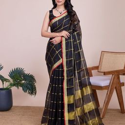 VEDANT VASTRAM Checked Zari Kanjeevaram Saree-image-79