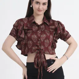 CHARMGAL Women Floral Printed Flutter Sleeve Shirt Style Crop Top-image-10